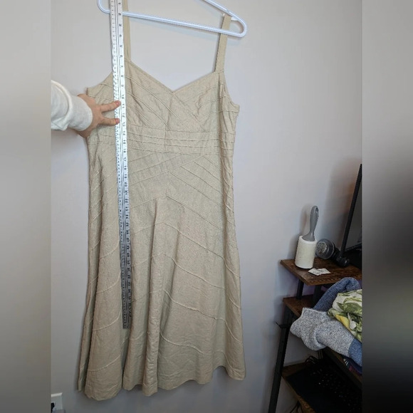 Y2K Addition Elle Khaki  Tan Linen Cotton Blend Midi Short Sleeve Dress Women 14 - Picture 5 of 8